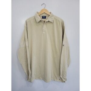 Profile Mens 2XLT Khaki Cotton Ribbed Long Sleeve Rugby Polo Shirt Utility India